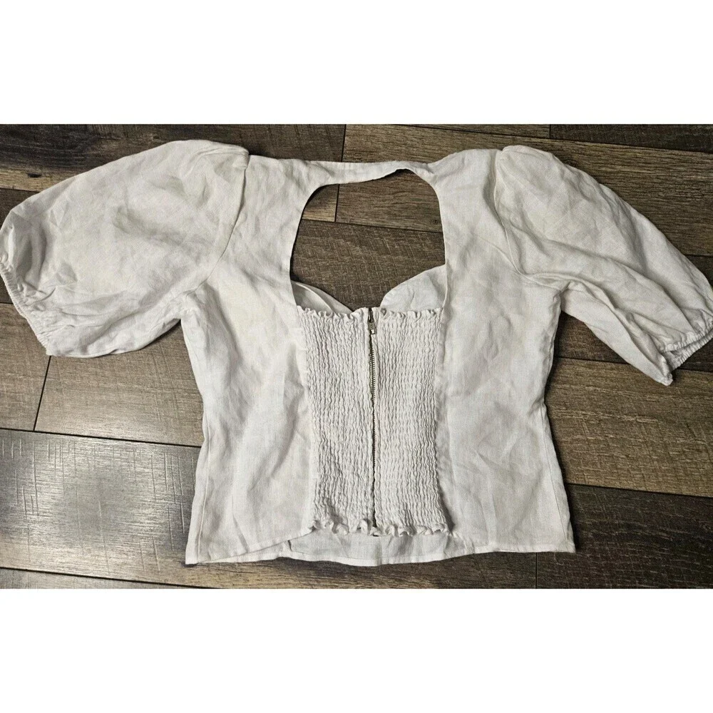 Reformation Mia Linen Top White Cutout Puff Slevee Size 12
